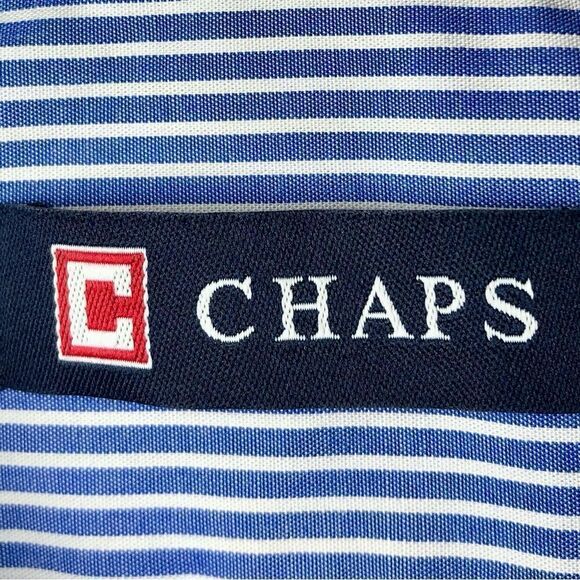 Chaps by Ralph Lauren Striped Easy Care Poplin Dress Shirt in Blue/White Men’s M - Picture 5 of 8